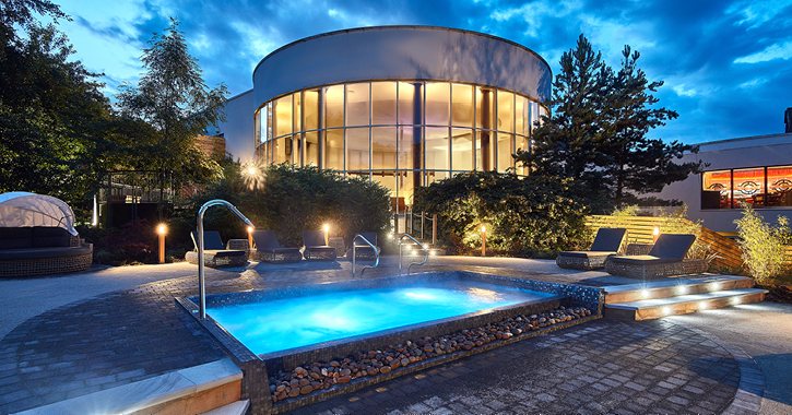 Outdoor spa garden at Seaham Hall on an evening